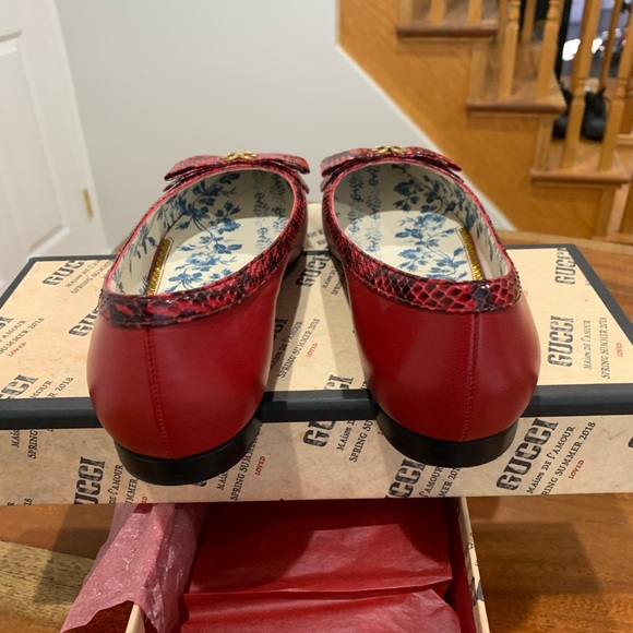 GUCCI Genuine Snakeskin Trim Ballet Flat 38.5 8.5 red - Picture 5 of 16